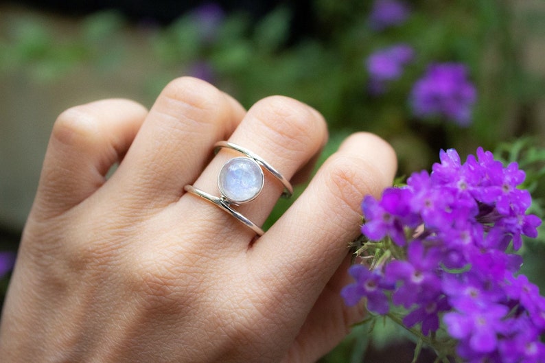 Genuine Moonstone Ring Moonstone Silver Ring Moonstone Ring Etsy