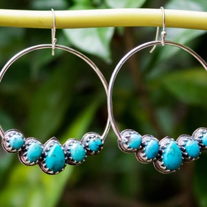 Turquoise Earrings, Turquoise Jewelry, Sterling Silver Earrings, Boho Earrings, Boho Jewelry, Silver Hoop Earrings, Gift for Her