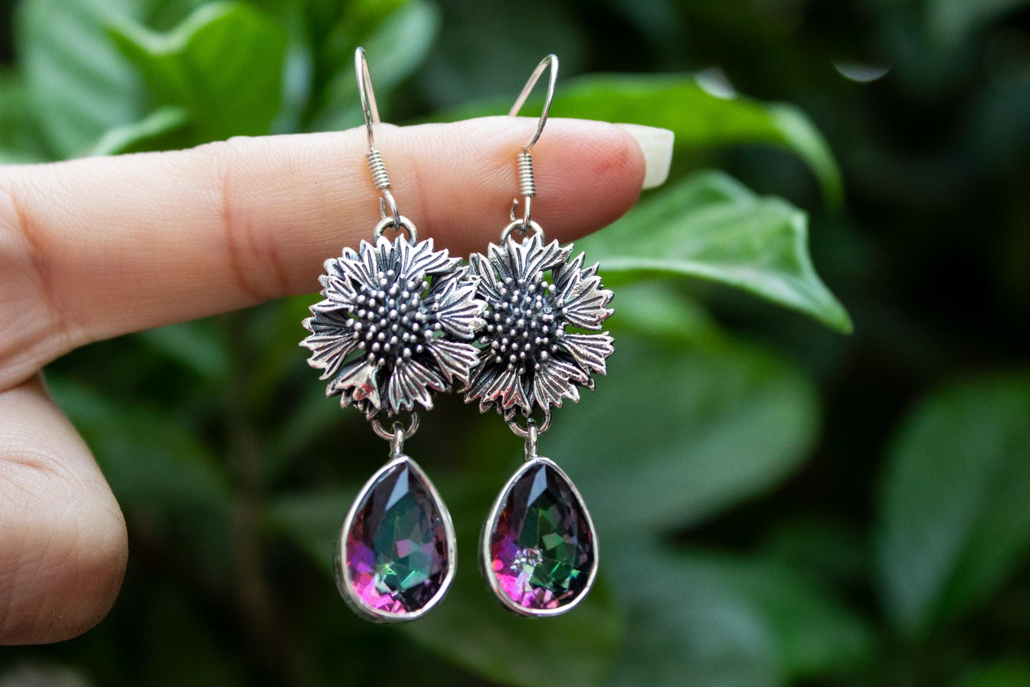 Mystic Topaz Earrings Sterling Silver Floral Earring, Gothic Earring Dangle Earring, Topaz Jewelry, Artisan earring Christmas Gift for women