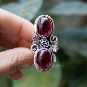 Red Garnet Ring, Natural Garnet Sterling Silver Ring, Statement Ring, Boho Ring, Red gemstone Ring Anniversary gift January birthstone ring