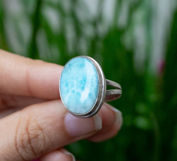 boho ring larimar jewelry sterling silver ring handmade ring silver larimar ring natural stone women ring Larimar ring