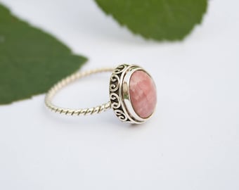 Rhodochrosite Ring, Sterling Silver Ring, Rhodochrosite Jewelry, Dainty Rings, Boho Ring, Promise Ring, Natural Pale Pink Stone Ring