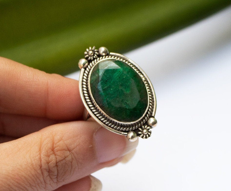 Emerald Ring Sterling Silver Green Gemstone May Birthstone - Etsy