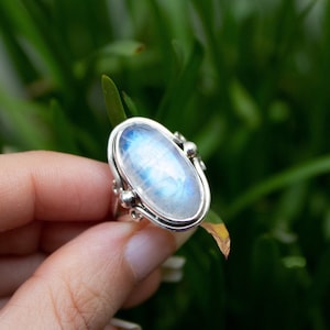 Oval Moonstone Ring: Handmade 925 Sterling Silver Boho Jewelry