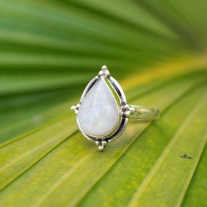 Moonstone Ring, Natural Moonstone Gemstone Pear Shape Sterling Silver Ring, Promise Ring, Alternative Engagement, Minimalist, Gift for Her