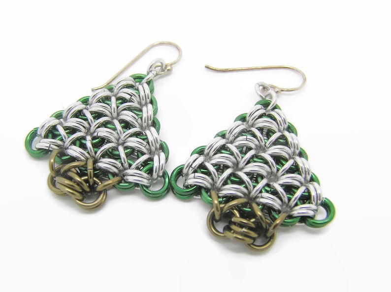 Chainmaille Christmas Tree Earrings image 1