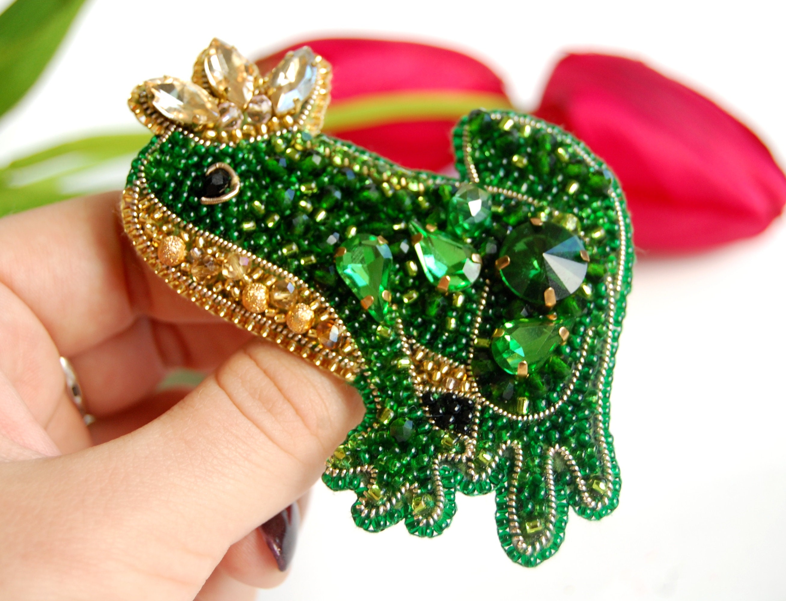 Frog brooch green frog brooch frog jewelry frogs crystal Etsy Polska
