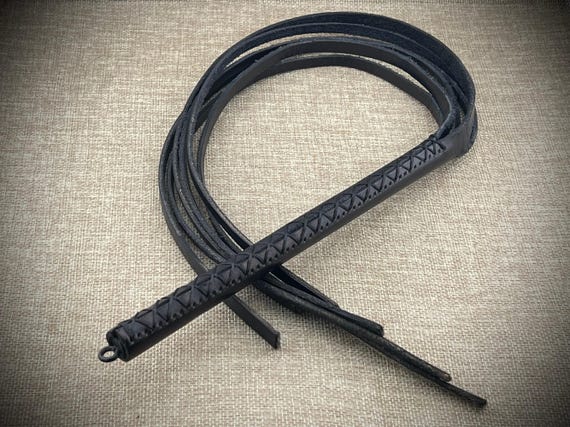 Leather Martinet Flogger – 6 Tail Heavy Duty Black Leather Impact Tool, 10 Inch Handle with 20 Inch Straps, Handmade Leather Whip