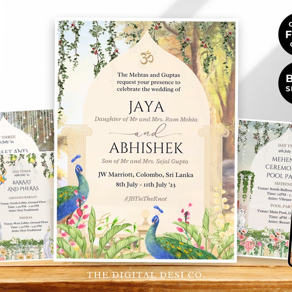 Anpassbare indische Hochzeitseinladung - 3-tägige königliche lebendige Canva-Designs für Hochzeiten, Hindu-Zeremonien und Desi-Feiern