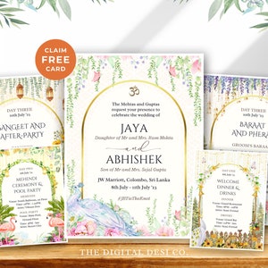 Aanpasbare Canva-suite voor Indiase bruiloft 2024: Save the Date, Pheras, Mehndi, Baarat, Sangeet, welkomstdiner - digitale download