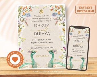 Elegant Floral Wedding Invitation - Pastel Design, Perfect for Indian Weddings & Save the Date - Canva Customizable Invitation Template