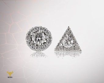 Trendy White Gold Halo Diamond Earrings