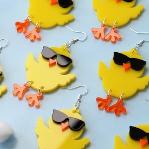 Cool Chick- Easter earrings- Easter decor- Easter gift -easter egg-Earrings-Cute statement acrylic earrings-Hen chick chickenKawaii handmade