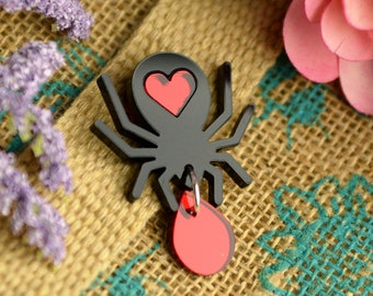 Spider Blood Drop Acrylic Pin - Halloween Witchy Aesthetic