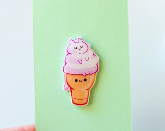 Cat acrylic pin- Kawaii cat pin- Cute handmade cat pin-brooch badge- cat pins- Pink cat enamel pins -cat gift-cat art-cat owner gift- kawaii