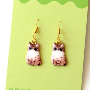 Enamel Cat dangle earrings-Statement earrings-Christmas gift-Cute earrings-For her-Cat gift-Cat mom jewelry-Cat jewelry Gift for Women-kids