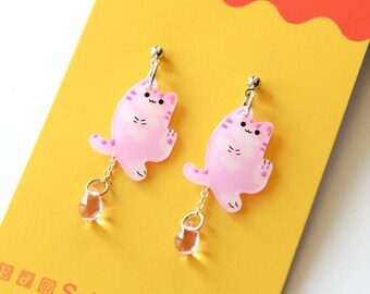 Pink Pastel Cat Dangle Earrings – Kawaii Kitty Jewelry
