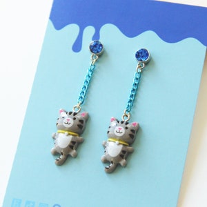 Tabby cat Gray earrings-Cute earrings for her- Earrings kawaii cute hanmade earrings-Cat mom-Cat jewelry-Cat earrings-Cat gift- Gift for her
