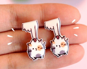 Calico Cat Stud Earrings – Handmade Acrylic Kawaii Cat Jewelry