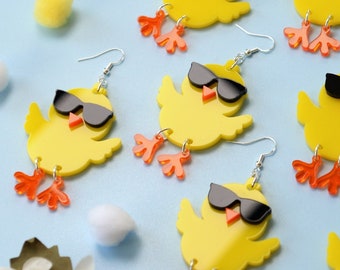 Cool Chick- Easter earrings- Easter decor- Easter gift -easter egg-Earrings-Cute statement acrylic earrings-Hen chick chickenKawaii handmade
