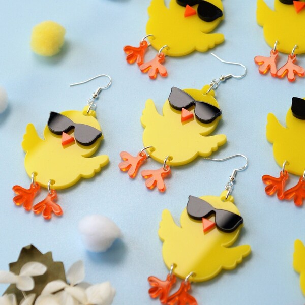 Cool Chick- Easter earrings- Easter decor- Easter gift -easter egg-Earrings-Cute statement acrylic earrings-Hen chick chickenKawaii handmade