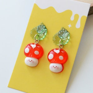 Happy Mushroom Earrings-Cute Earrings Dangle for her- for Kids-Mushroom Nature earrings- Mushroom kawaii Cute Jewelry-Gift for her-for Women