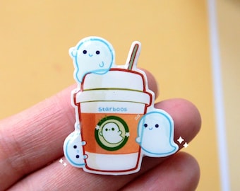 Latte Ghost Pin – Kawaii Halloween Acrylic Brooch