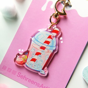 Bubble tea keychain- boba tea- cute keychains- cute charm- kawaii cute art-ghost halloween decoration jewelry-spooky-creepy cute accessories