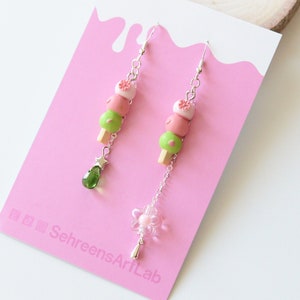 Dango dumplings earrings- Kawaii food mochi statemente earrings-food jewelry earrings-kawaii-cute earrings- gift for her-gift for women-kids