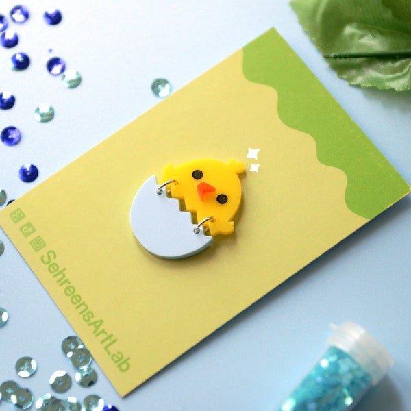 Hatching chick pin-acrylic pin-cute chick pin-egg pins-enamel pin- brooch- pins and badges- cute pins- hen and chick pin-easter pin- kawaii