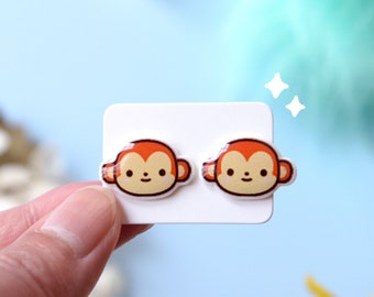 Monkey studs earrings-Animal Earrings-monkeys-cute animal jewelry-statement earrings-kawaii monkey studs for kids-Earrings gift for her