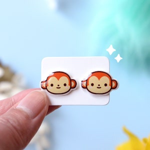 Monkey studs earrings-Animal Earrings-monkeys-cute animal jewelry-statement earrings-kawaii monkey studs for kids-Earrings gift for her