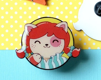 Kawaii enamel coated pins-Wendys logo Cat Pin- Cat lover Gift- Shrink Plastic Pin- Cute Art- Jewellery- Badge-Brooch-gift-for her- for women