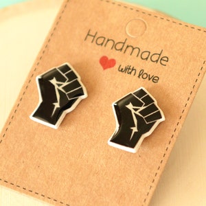 Black Lives Matter Earrings-BLM Jewelry Studs- Cute Earrings-Icon- Justice for George Floyd-Protest- black art pin-Pins- Earring set-for her