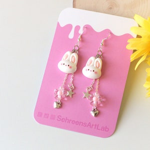 Bunny earrings- White rabbit kawaii earrings- Statement earrings- Kawaii jewelry- kawaii earrings- Bunny celestial earrings- Cute earrings