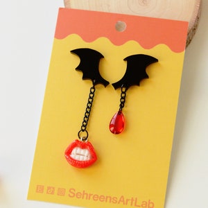 Vampire bats Halloween earring dangle studs- Halloween earrings-Halloween decor jewelry- Spooky earrings- Fall spooky season-dracula gift