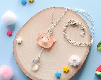 Collier Ours en chocolat- Collier Kawaii-Bijoux ours brillant-Collier mignon- Bijoux Lapin mignon-Accessoires Kawaii-collier pour enfants-Cadeau