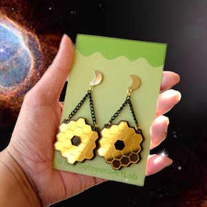 James Webb Space Telescope JWST Dangle Drop Earrings-Yellow Gold Mirror Cute Earrings-Statement Earrings-Earrings for Her-Nasa Science Gift