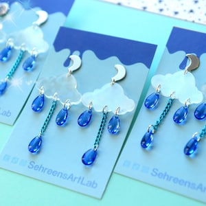 Cloud and rain beads acrylic earrings-Earrings dangle-Cute earrings- Statement Kawaii earrings- Rain Cloud-earrings handmade gift for her