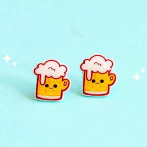 Beer Earrings- Cute beer Earrings- beer glass cute jewelry studs- Kawaii Jewelry- Statement earrings-Beer Jewelry-Christmas Stocking stuffer