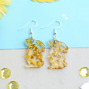 Bunny Easter Earrings- Gold Rabbit Easter Decor-Statement Earrings-Glitter Easter Bunny Earrings-Kawaii Pastel Earrings-Handmade Earrings