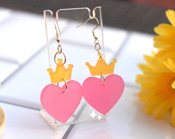 Pastel Valentines day earrings- Heart jewelry- Pastel queen statement jewelry-cute earrings-queen of hearts-dangle earrings earrings for her