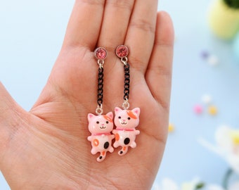 Kawaii Rhinestone Cat Dangle Earrings – Hypoallergenic Jewelry