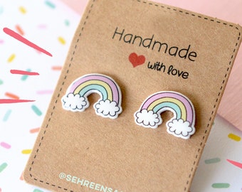 Rainbow earrings- Pride Earrings- Cute earring for kids- Pride art- Rainbow Art- Earrings Handmade- Pastel Jewelry- Pastel earrings- Kawaii