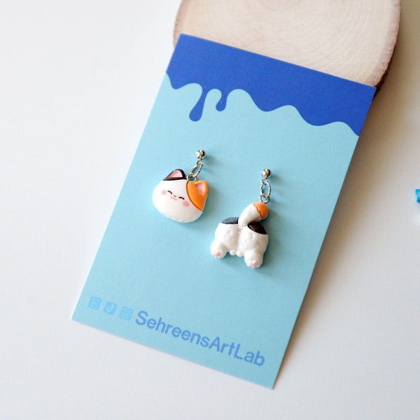 Calico cat front and behind earrings dangle- Cute earrings-Calico cat earrings- Butt earrings- cat earrings-for her-Cat mom gift-kids