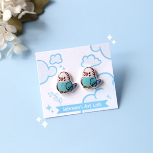 Budgie bird blue earring studs-Birds Budgie cockatoo cute tiny studs for bird lovers-kawaii birds jewelry handmade-blue budgie jewelry gift