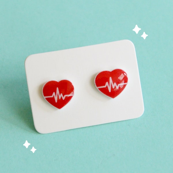 EKG heart earring studs- cute earring studs-Nurse medical gift- Medical health care workers- Nurses jewelry-cute small studs-Doctor gift-her