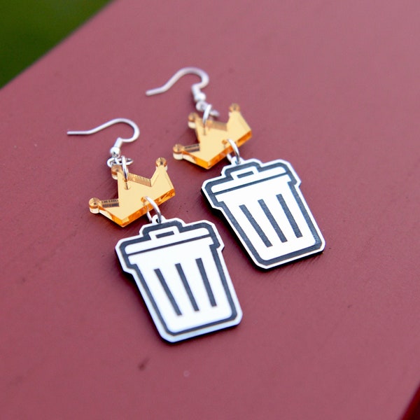 Cute earrings-Trash Queen Earrings-Valentines day- Trash Cans-cute statement earrings jewelry for her-earrings for her-kawaii jewelry-queen