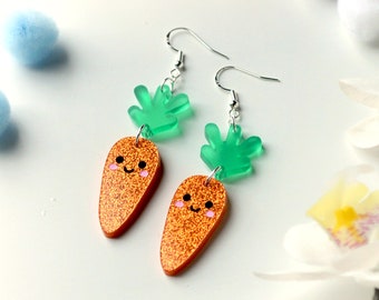 Carrot earrings-Easter bunny cute earrings- Statement earrings- Cute carrot jewelry- kawaii art- kawaii earrings-Gift for her-Gift for women