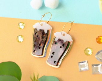 Guinness Pint Earrings - St Patrick's Day Shamrock Beer Jewelry